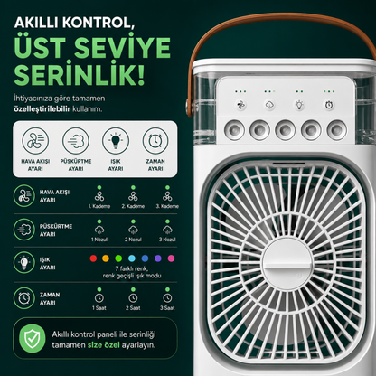 3'ü 1 Arada Nemlendirici, Gece Lambası ve Soğuk Buharlı Masa Tipi Fan
