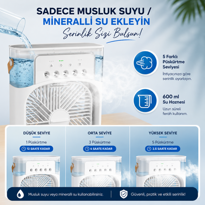 3'ü 1 Arada Nemlendirici, Gece Lambası ve Soğuk Buharlı Masa Tipi Fan